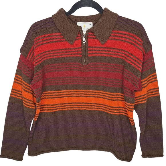 Vintage 90s Express Tricot Collared Sweater 1/4 Zip Small Pullover Stripe Grunge - Picture 1 of 8
